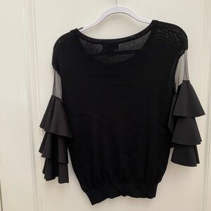NWOT Rachel Zoe Black Sweater Ruffle Balloon Sheer Layered Sleeve Blouse